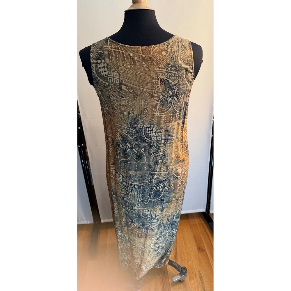 Chicos Design Tribal Batik Print Rayon Maxi Dress Brown Blue Women's Size 2 L XL - Picture 2 of 6